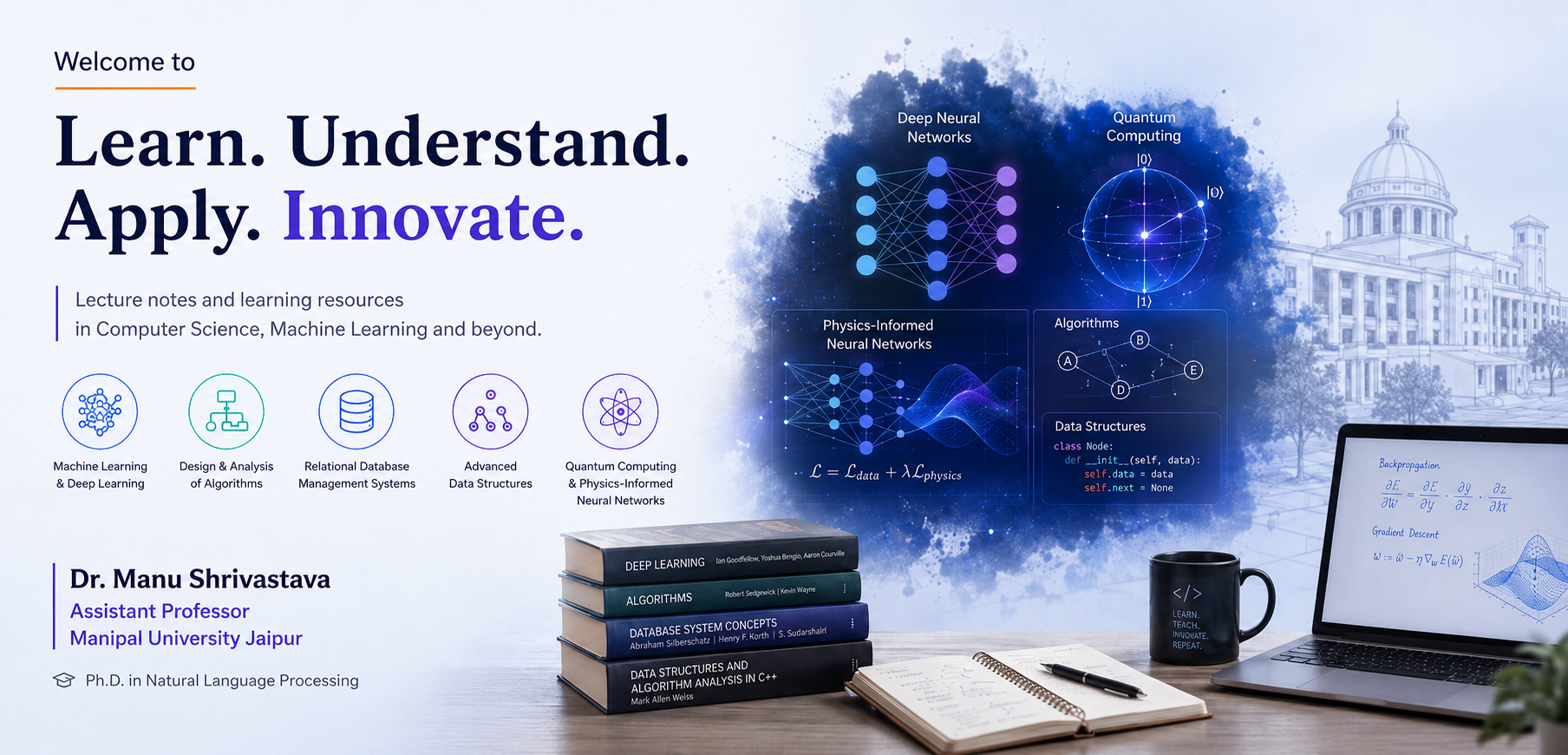 Welcome — Learn. Understand. Apply. Innovate. Dr. Manu Shrivastava, Assistant Professor, Manipal University Jaipur.