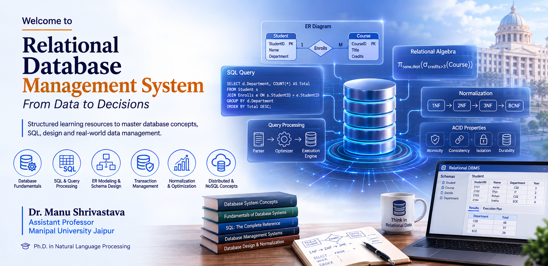 Welcome to Relational Database Management System — From Data to Decisions. Dr. Manu Shrivastava, Assistant Professor, Manipal University Jaipur.